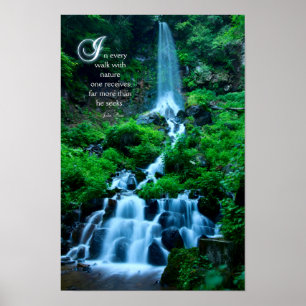 Walk with Nature Beautiful Waterfall Green Nature Poster