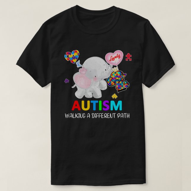 walking a different path elephant I Wear Blue For  T-Shirt (Design Front)