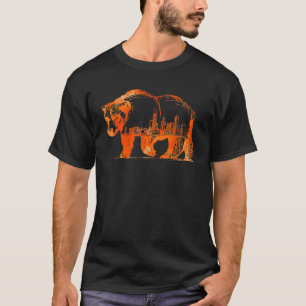 Walking Bear Silhouette Downtown Chicago City Skyl T-Shirt