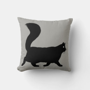 Walking Black Cat Cool Kitty with Fluffy Tail Cushion