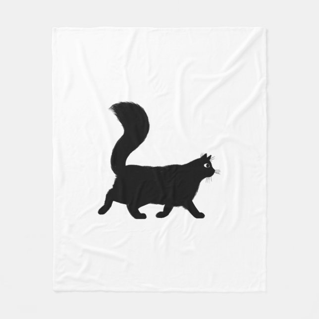 Walking Black Cat | Cool Kitty with Fluffy Tail Fleece Blanket (Front)