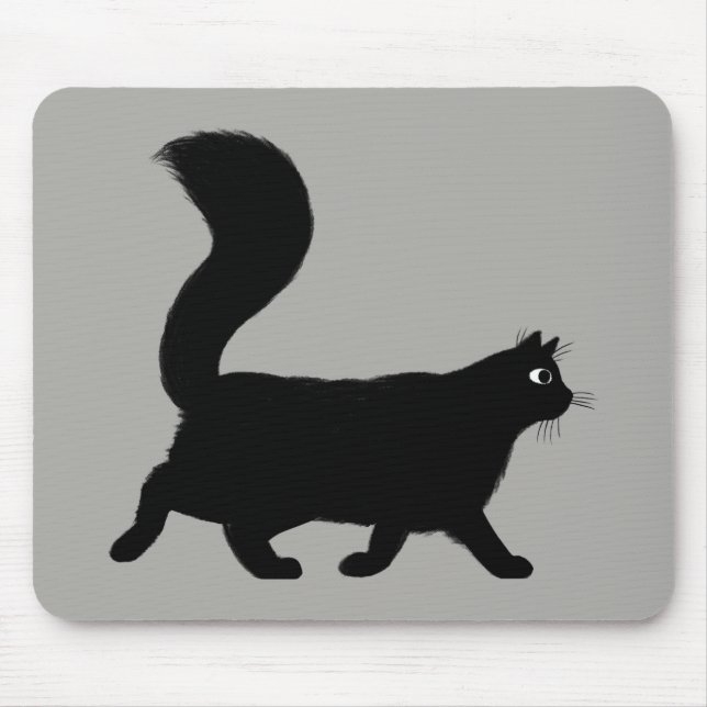Walking Black Cat | Cool Kitty with Fluffy Tail Mouse Pad (Front)