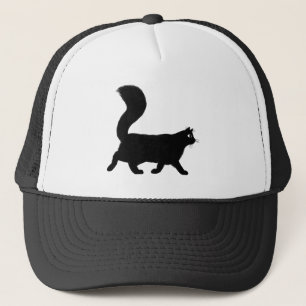 Walking Black Cat Cool Kitty with Fluffy Tail Trucker Hat