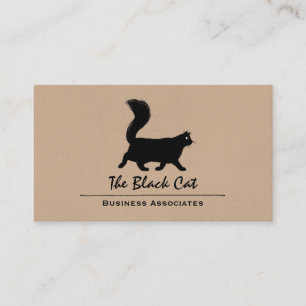 Walking Black Cat with Long Fluffy Tail Business Card
