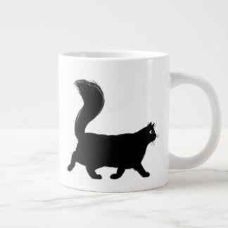 Walking Black Cat with Long Fluffy Tail Large Coffee Mug