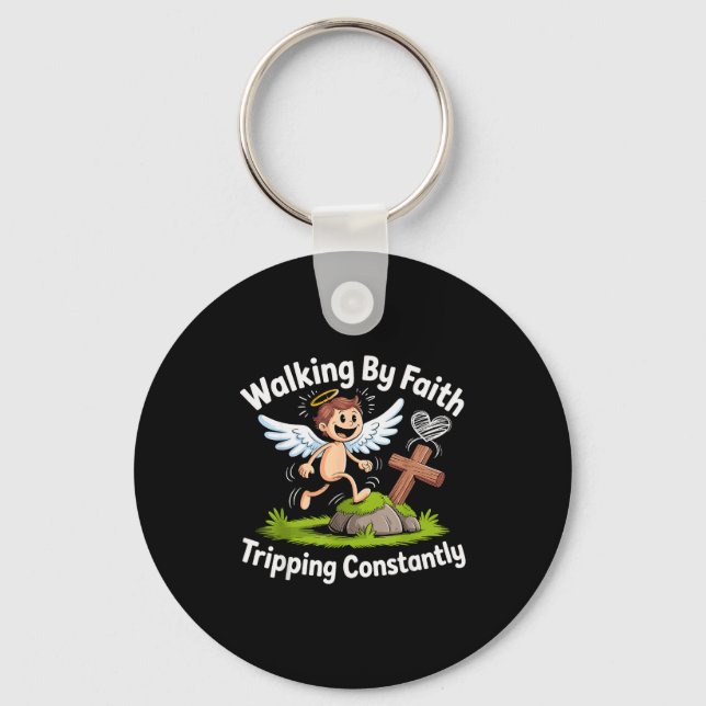Walking By Faith Tripng Constantly Angel Christian Key Ring (Front)