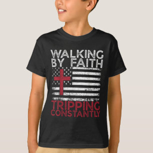 Walking By Faith Tripping Constantly Christian Bib T-Shirt