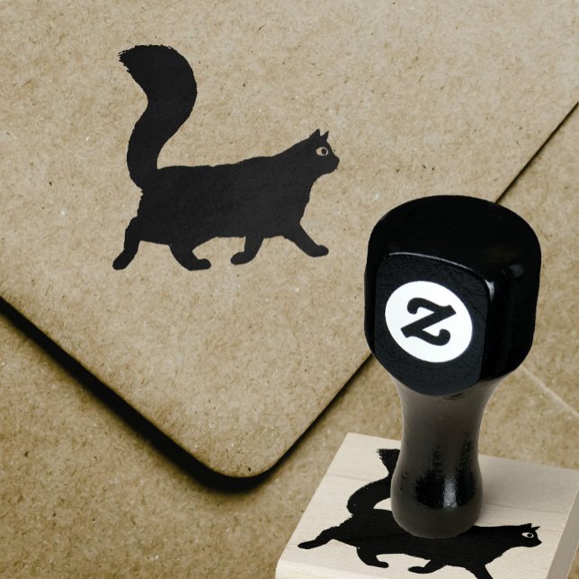 Walking Cat | Longhaired Kitty with Fluffy Tail Rubber Stamp (Creator Uploaded)