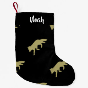 walking fox on black small christmas stocking