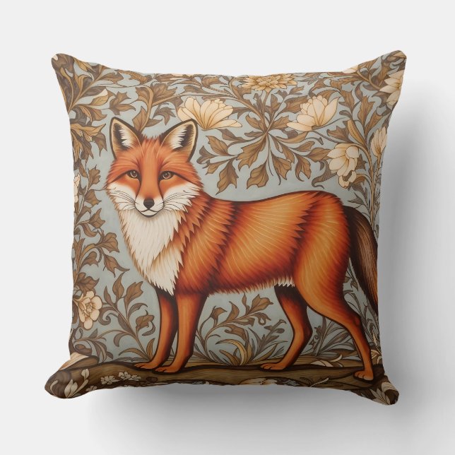 Walking Fox William Morris Inspired  Cushion (Front)