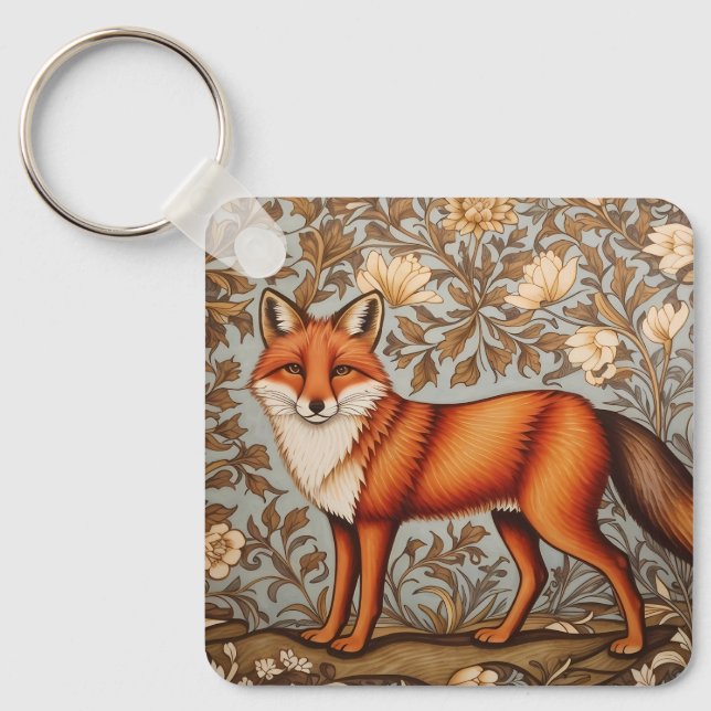 Walking Fox William Morris Inspired  Key Ring (Front)