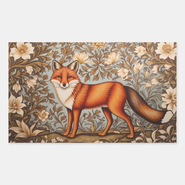Walking Fox William Morris Inspired  Rectangular Sticker (Front)