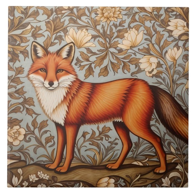 Walking Fox William Morris Inspired  Tile (Front)
