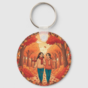 Walking Friends Icon   Cute Thanksgiving Keychain