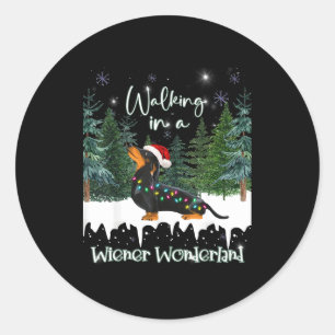 Walking In A Wiener Wonderland Dachshund Classic Round Sticker