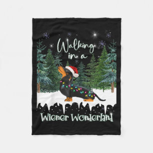 Walking In A Wiener Wonderland Dachshund  Fleece Blanket