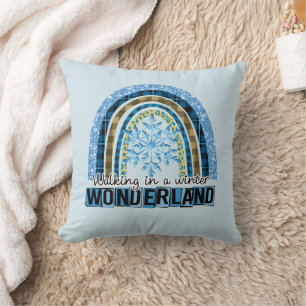 Walking in a Winter Wonderland Blue Rainbow Cushion