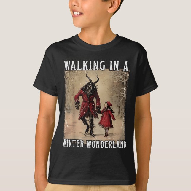 Walking In A Winter Wonderland Krampus Creepy Horr T-Shirt (Front)