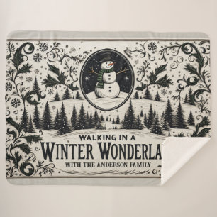 Walking in a Winter Wonderland Snowman Sherpa Blanket