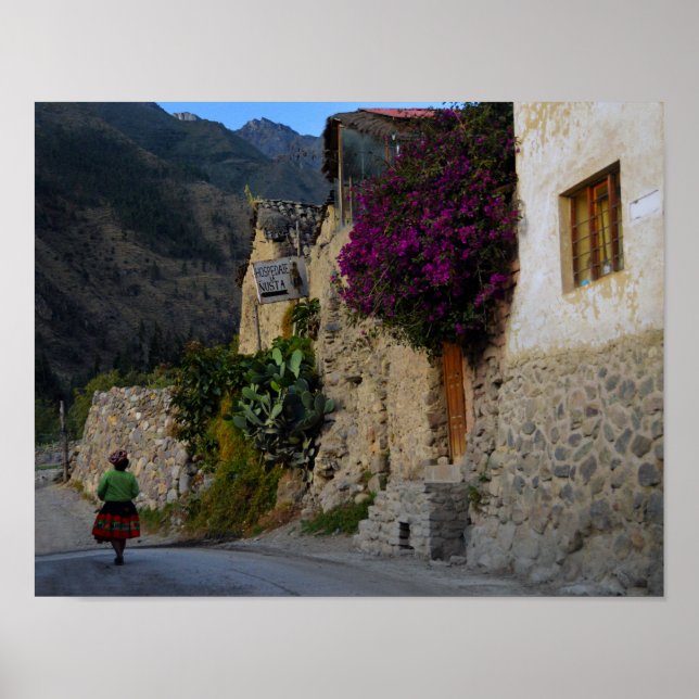 Walking in Ollantaytambo, Peru Poster (Front)