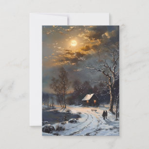 Walking In Snow In Evening Oils Invitation
