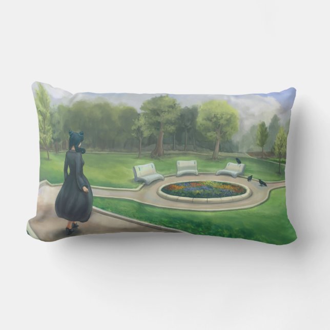 Walking in the Garden Fantasy Art Lumbar Cushion (Front)