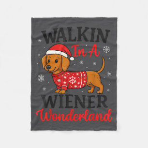 Walking In Weiner Wonderland Mini Dachshund Christ Fleece Blanket