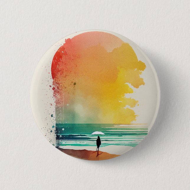 Walking into the Waves Abstract Beach Art 6 Cm Round Badge (Front)