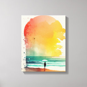 Walking into the Waves Abstract Beach Art Canvas Print