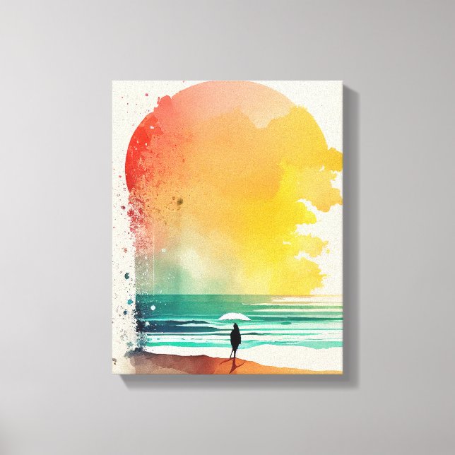 Walking into the Waves Abstract Beach Art Canvas Print (Front)