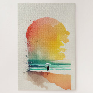 Walking into the Waves Abstract Beach Art Jigsaw Puzzle