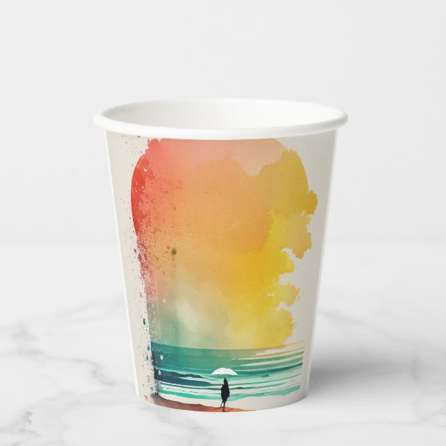 Walking into the Waves Abstract Beach Art Paper Cups (Front)
