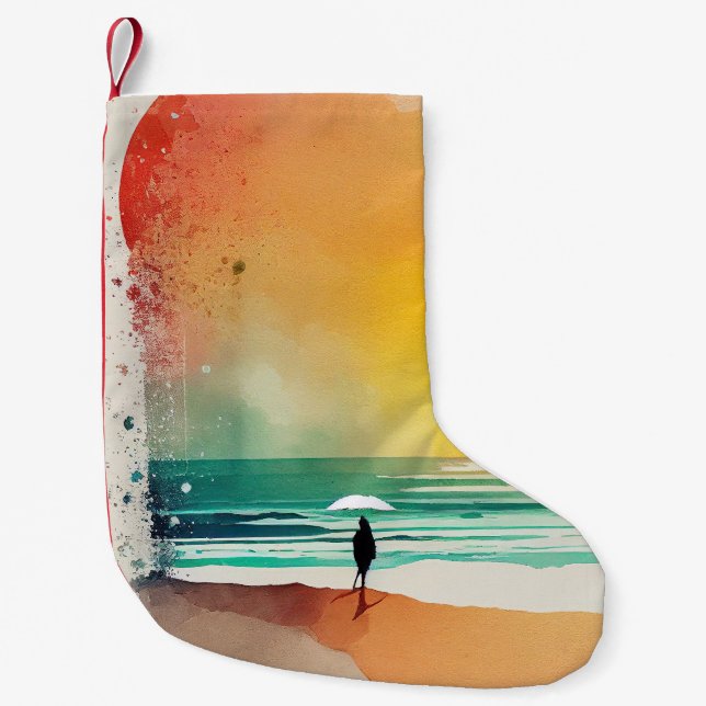 Walking into the Waves Abstract Beach Art Small Christmas Stocking (Front)