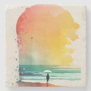 Walking into the Waves Abstract Beach Art Stone Coaster
