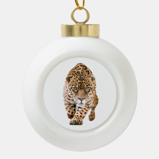 Walking Jaguar Eyes Ceramic Ball Christmas Ornament (Front)