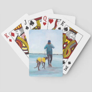 Walking My Greyhound Dog Art Playing Cards