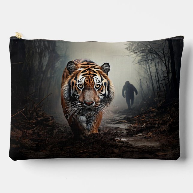 Walking Old black and orange tiger surreal forest Accessory Pouch (Front)