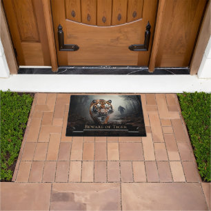 Walking Old black and orange tiger surreal forest Doormat