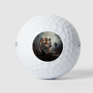 Walking Old black and orange tiger surreal forest Golf Balls