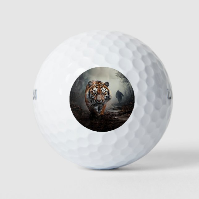 Walking Old black and orange tiger surreal forest Golf Balls (Front)