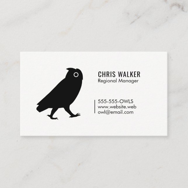 Walking Owl Silhouette Simple Black and White Business Card (Front)