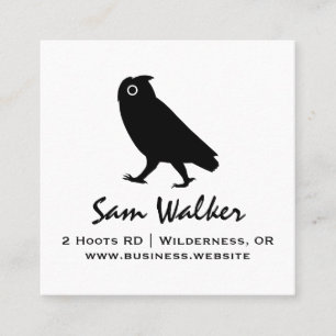 Walking Owl Silhouette Wildlife Black and White Square Business Card