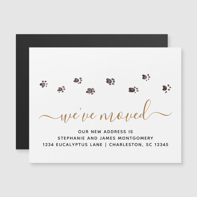 Walking Paw Prints Black Gold New Address Magnet (Front/Back)