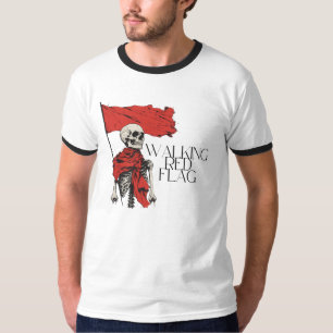 Walking Red Flag Skeleton Edgy Minimalist Humour T-Shirt
