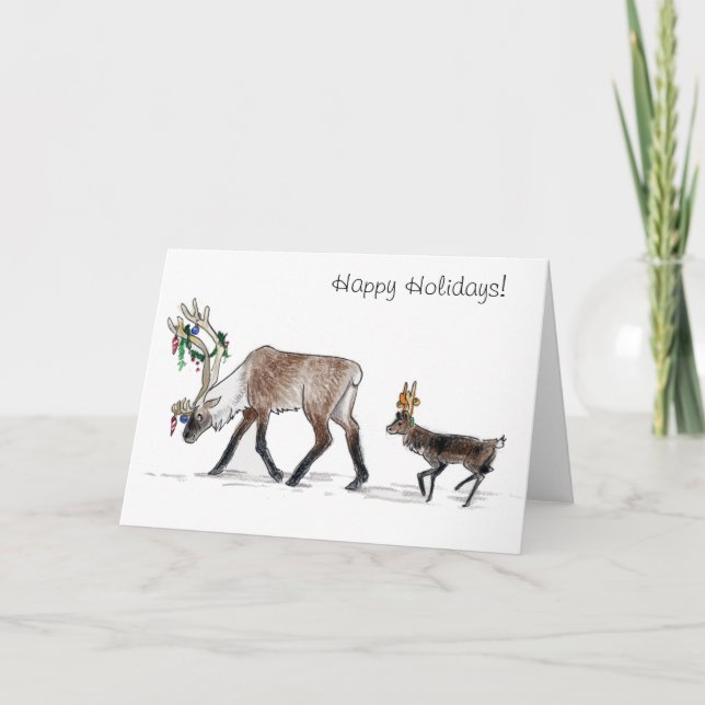 Walking Reindeer Happy Holidays Card (Front)