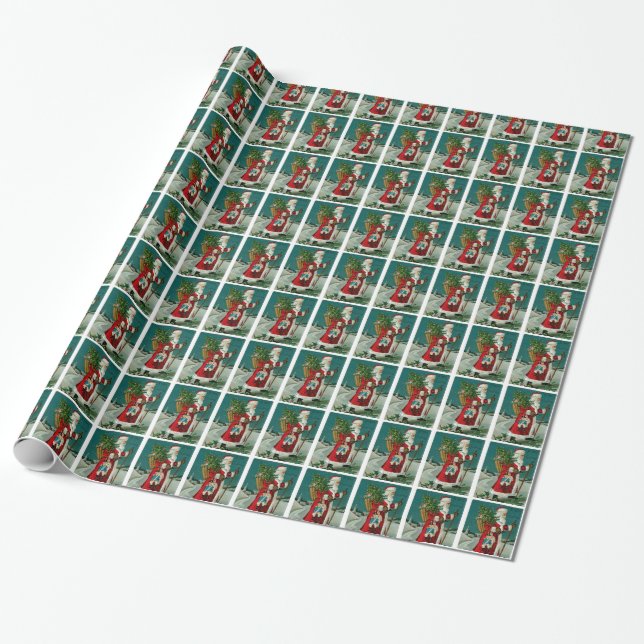 Walking Santa Wrapping Paper (Unrolled)