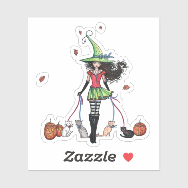 Walking the Cats Halloween Witch Sticker (Sheet)