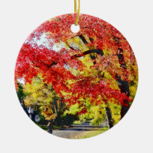 Walking The Dog In Autumn Ceramic Tree Decoration