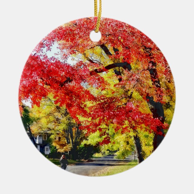 Walking The Dog In Autumn Ceramic Tree Decoration (Front)