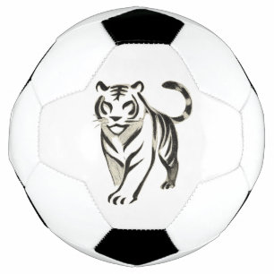 Walking Tiger Drawing - Ink Design on Soccer Ball